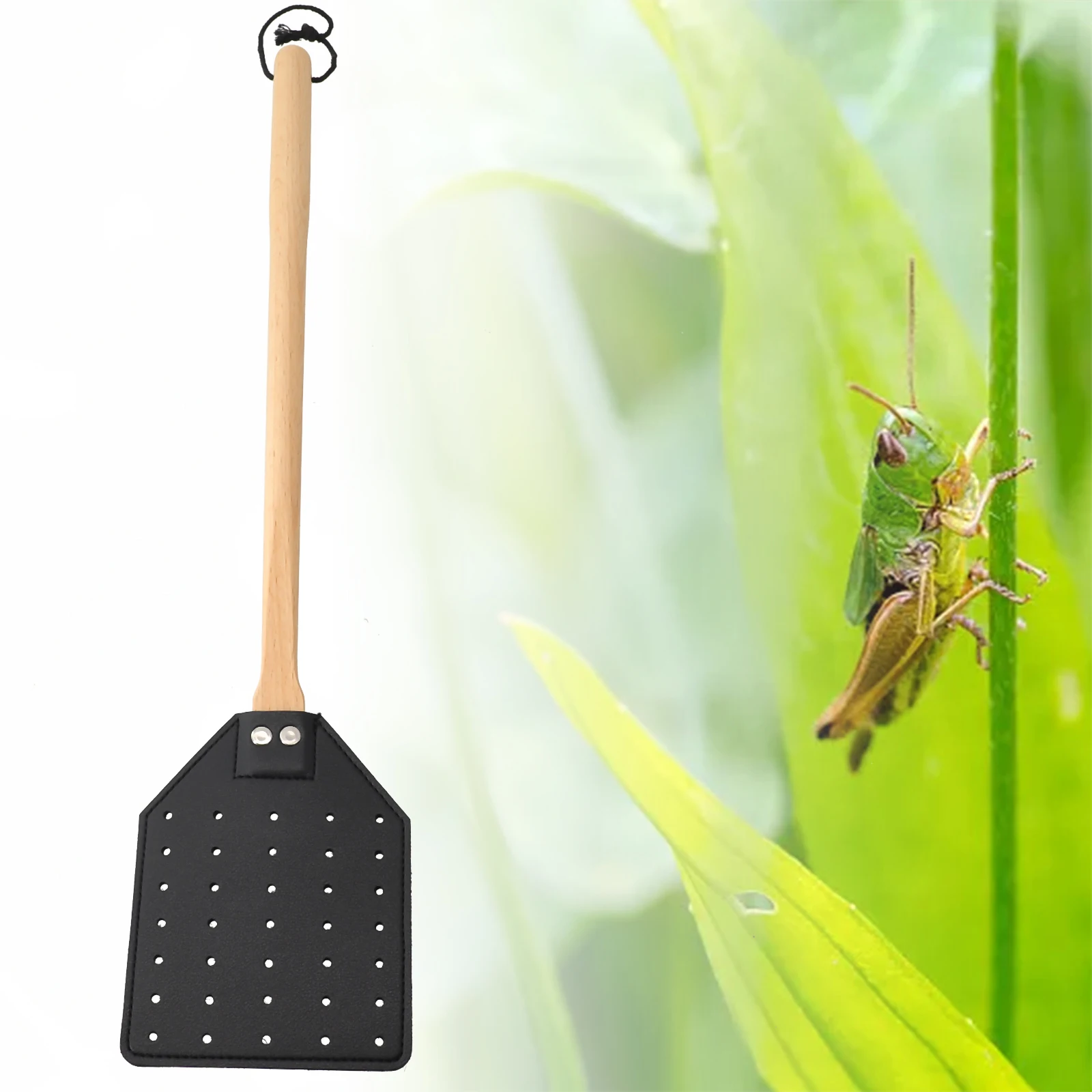 1pcs Heavy Duty Leather Fly Swatter Brown  Leather Long Handle Swatter  With Beech Wood  For Indoor Outdoor Catch Insects