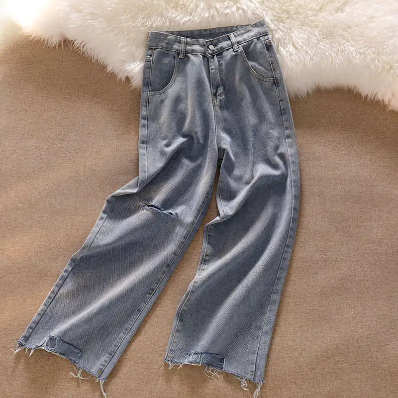 Jean Streetwear taille haute pour femmes, pantalon droit à jambes larges, en Denim, Baggy Mom Jeans, C8159