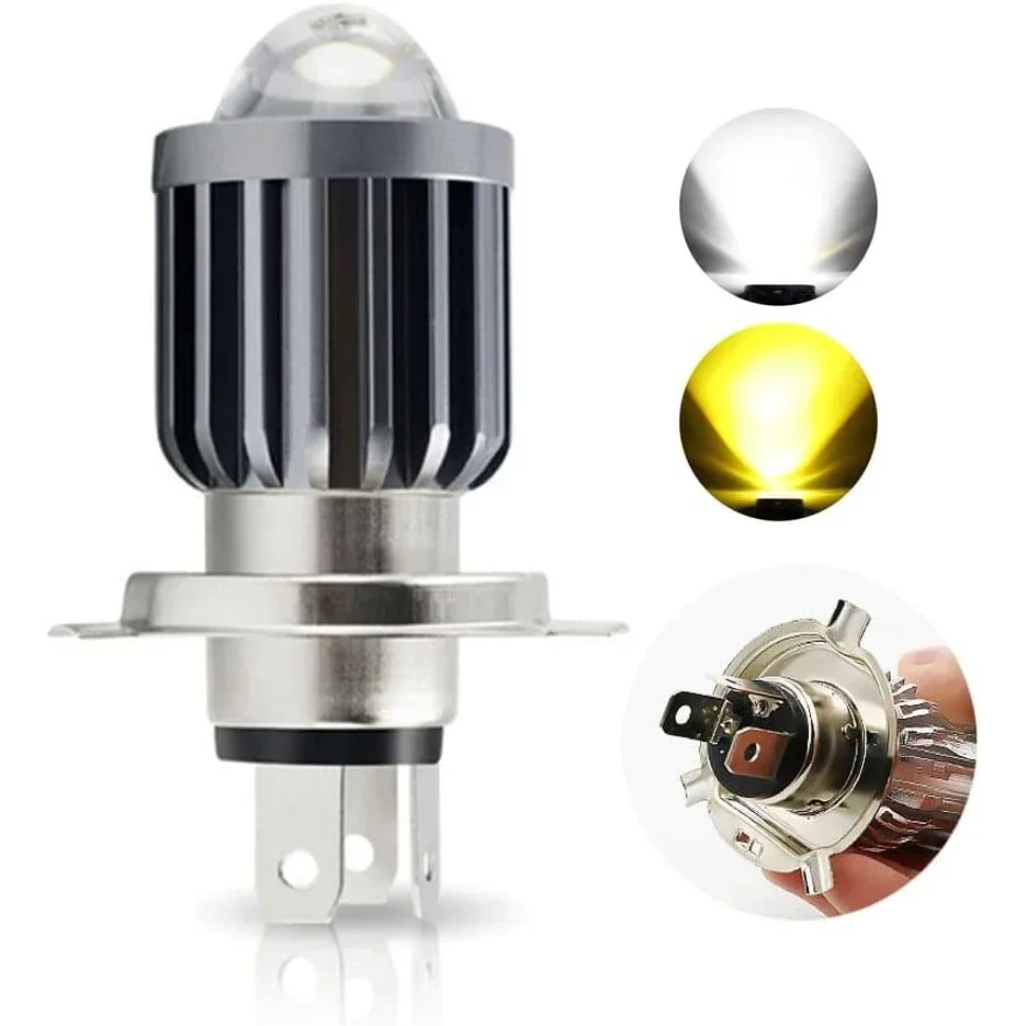 1PC H4 LED Motorcycle Headlight Bulb 6000LM Hi/Lo Beam, CSP Lens, 3000K/6000K (Yellow/White), 12-80V