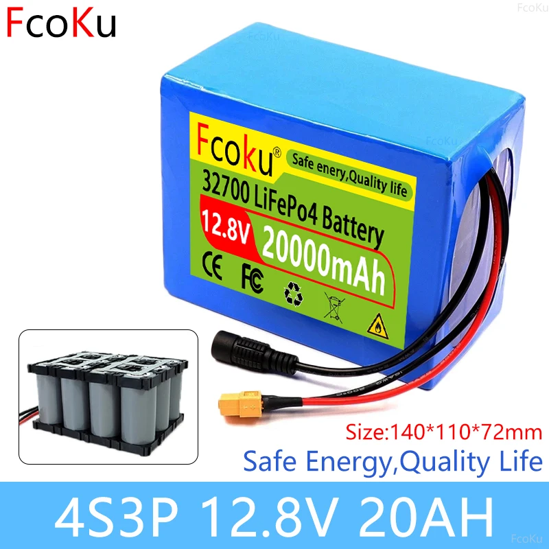 

New 12.8V 20000mAh 32700 Lifepo4 Battery Pack 4S3P 40A Same Port Charge And Discharge Balanced BMS 12V Power Supply E-Boat