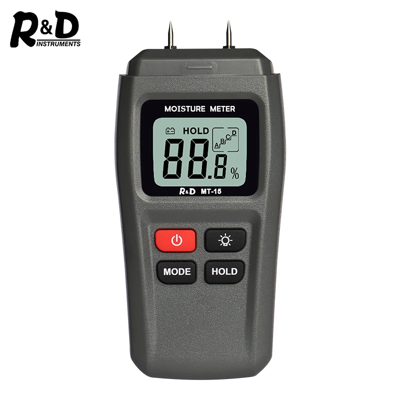 R&D MT-15 EMT01 Wood Moisture Meter Wood Humidity Tester Hygrometer Timber Damp Detector Tree Density Digital tester Grey