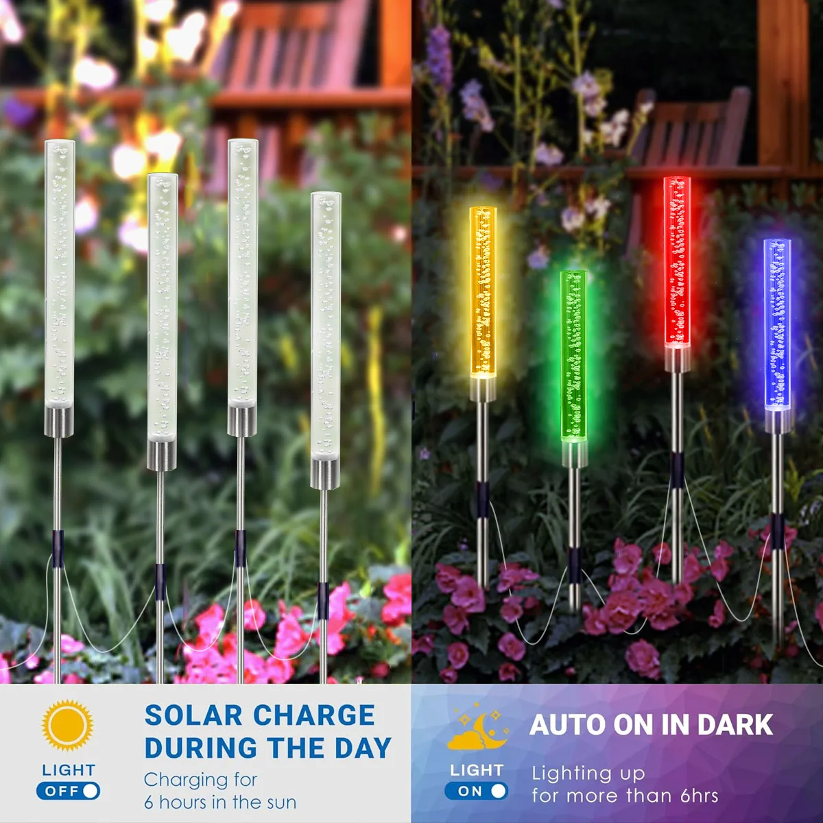 4PCS Solar Garten Lichter Dekoration Farbwechsel solar LandscapePath Lichter RGB Solar PathGarden Stake Lichter Terrasse Rasen Dekor