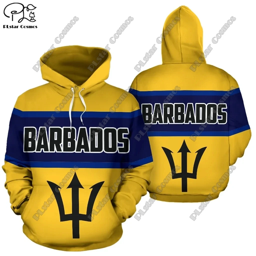 PLstar Cosmos-Unisex 3D Impresso Barbados Brasão de Armas e Bandeira, Retro Colors, Latest Street, Casual Unisex Hoodie, B-2