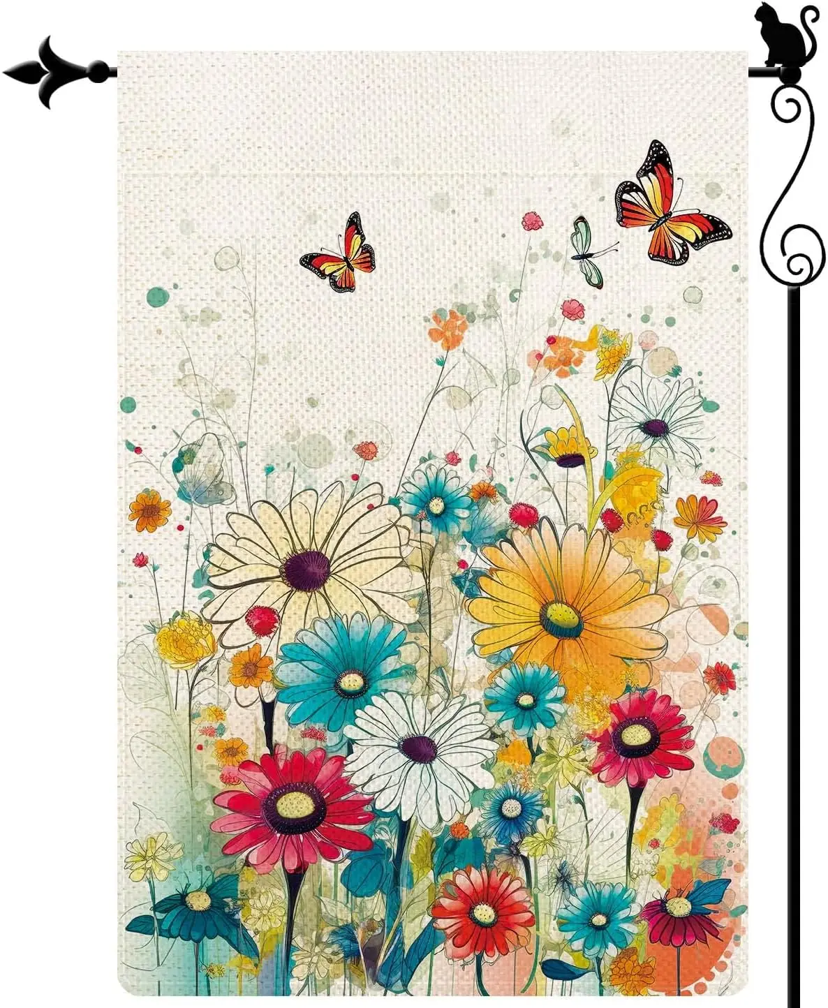 Gormcore Colorful Drawing with Butterflies and Flowers Garden Flag Vertical Double Sided Spring Summer Garden Flag Seasonal Rust