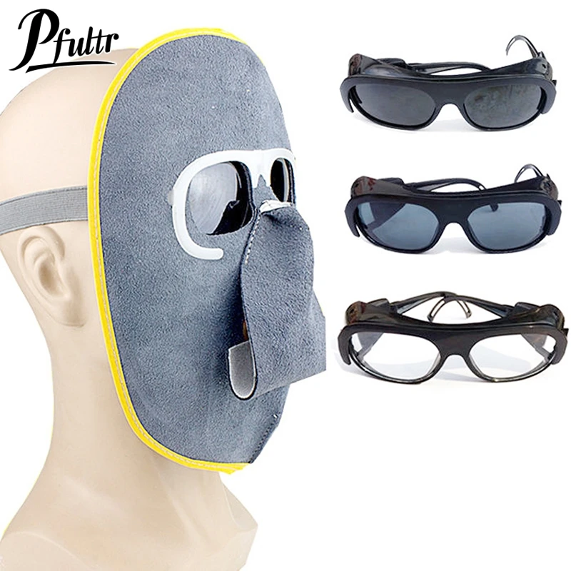 1Pc Cowhide Welding Mask Glasses Welder's Face Protection Head Worn Argon Arc Anti Burning Face Welding Protection Mask