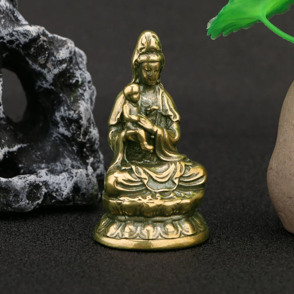 Antique Do Old Send Child Guanyin Brass Ornaments Living Room Bedroom Decoration Ancient Bronze Handicraft Collection