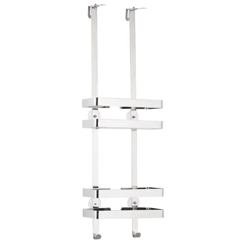 

Shower Room Without Hole Bathroom Shelf 304 Stainless Steel Hanging Rack Double Hanging Basket Bathroom Door Rear Storage Rack