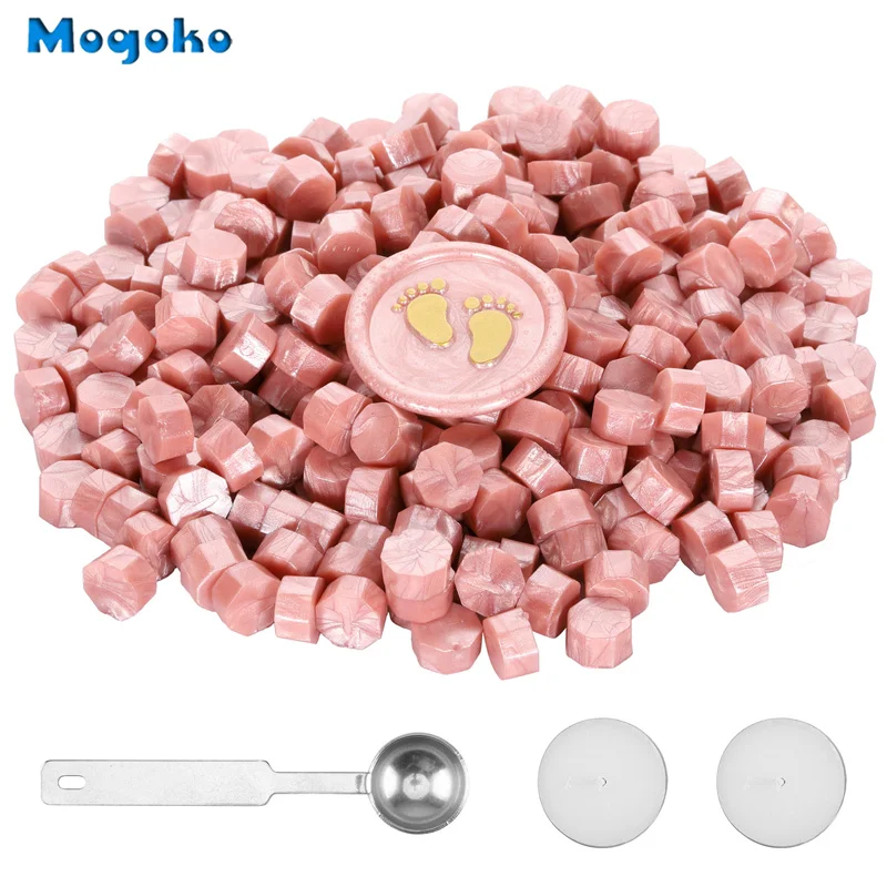 Mogoko New Style Wax Seal Beads 300 Pieces Octagon Sealing Wax Sticks Beads with 4 Candles and 2 Melting Spoons for Seal Stamp