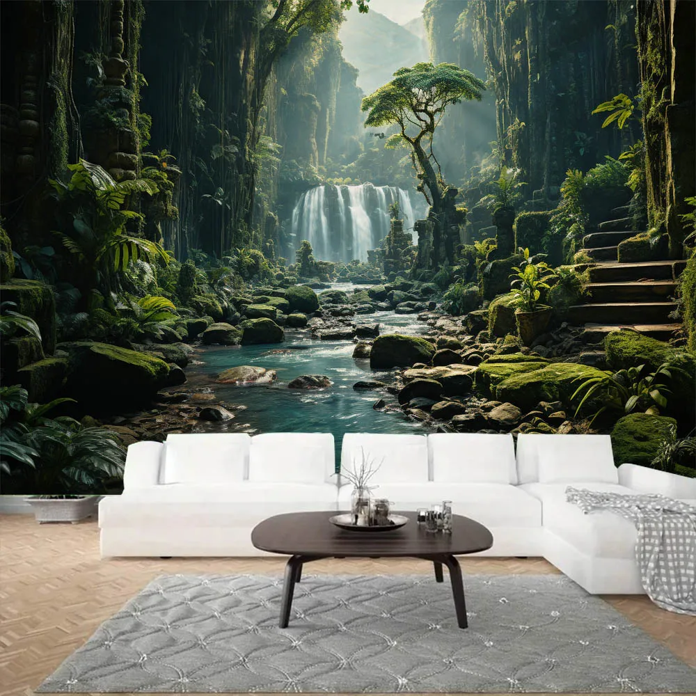 Multi pattern and multi size primitive forest waterfall tapestry home wall decoration living room bedroom soft background cloth
