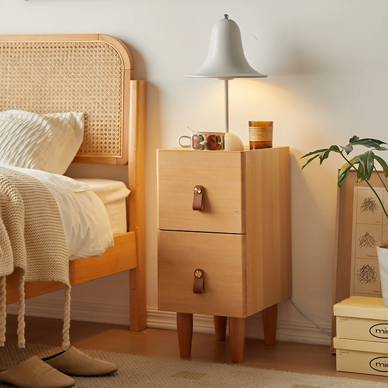 Solid Wood Ultra Narrow Nightstand Space-Saving Bedside Cabinet with  Storage for Studio Apartments Bedroom Organization