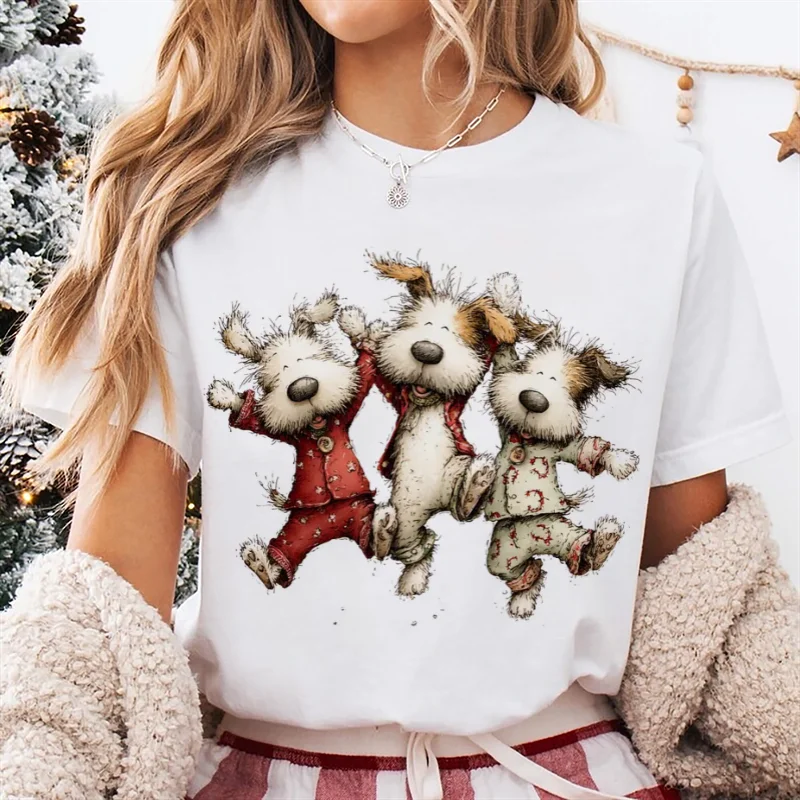 

T-Shirt Cartoon Christmas Pajamas Dog Women's Printed Pattern O-Neck Versatile Cute Casual Women's Short Sleeved Top T-Shirt