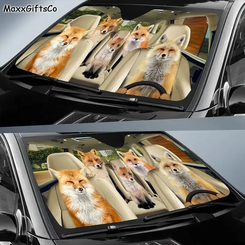 Fox Car Sun Shade, Fox Windshield, Family Sunshade, Fox Car Accessories, Car Decoration, Gift For Dad, Mom