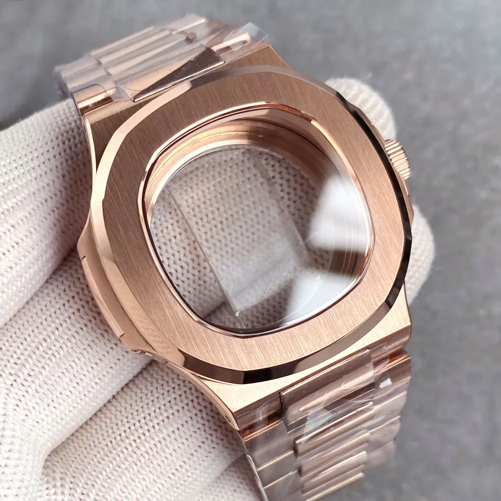 40mm Rose Gold Stainless Steel Square Watch Case Dial 10ATM Dive Case Fit NH35 NH36 Sapphire Crystal Glass Back Screw Crown