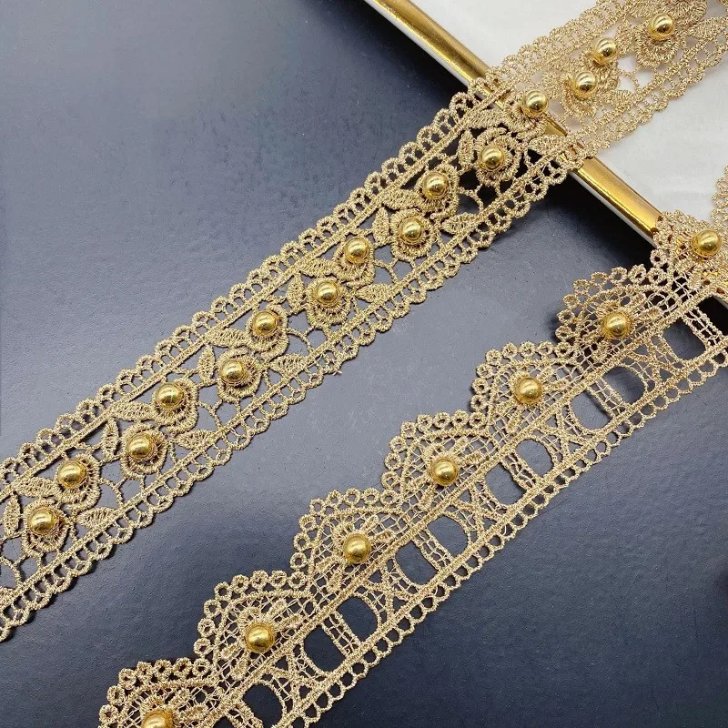 

20Yards Embroidered Gold Pearl Beaded Rose Flower Lace Trim Ribbon For Apparel Sewing DIY Bridal Wedding Dress Collar Doll Cap