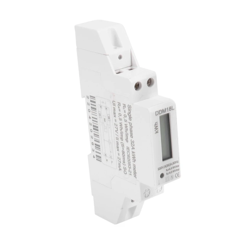 220V Single Phase Din Rail LCD Digital Display Electricity Power Consumption Energy Watt Meter Wattmeter Kwh 5-32A