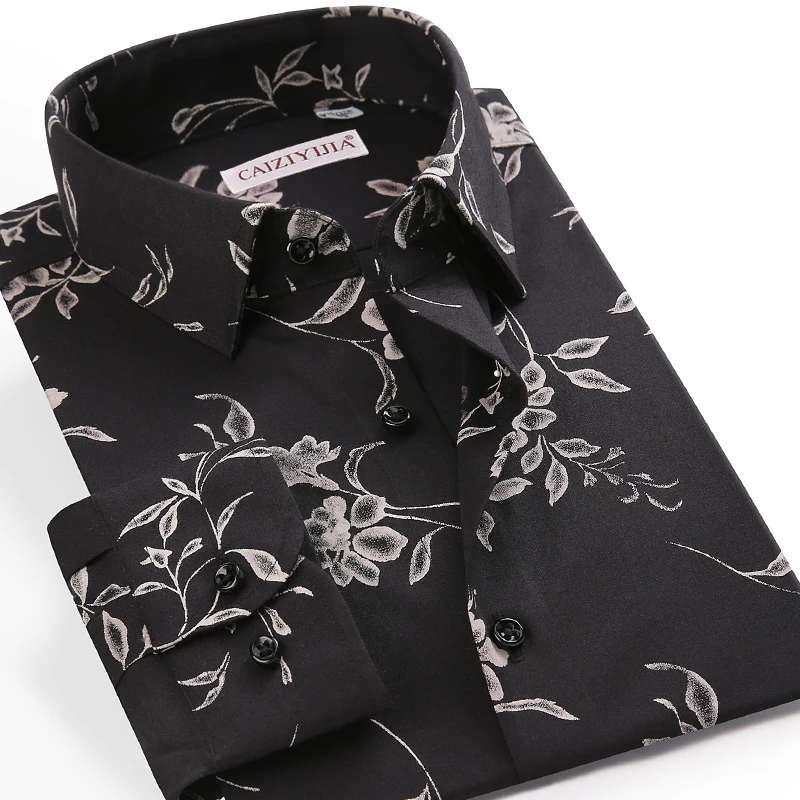 Men Long Sleeve Floral Print Shirt Brand Casual Fashion Button Up Printed Flower Shirts Dress Men Slim Fit Thin Clothing