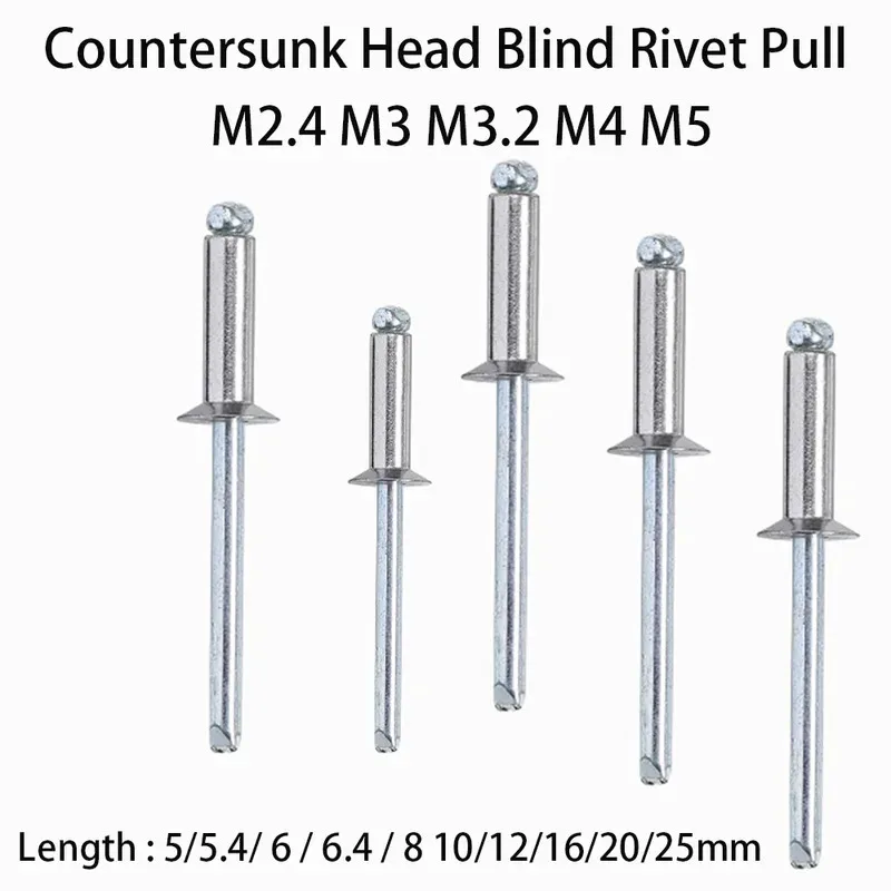 Aluminum Alloy Blind Pop Rivet M2.4 M3 M3.2 M4 M5 Countersunk Head Exhaust Rivet Decoration Nail Length 5/5.4/6/6.4/8-25mm