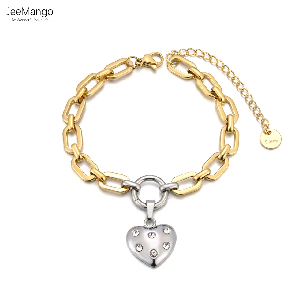JeeMango Neue Stil Stern Herz Anhänger Armband Edelstahl Vergoldet Schmuck Metall Textur Zubehör für Frauen B25101