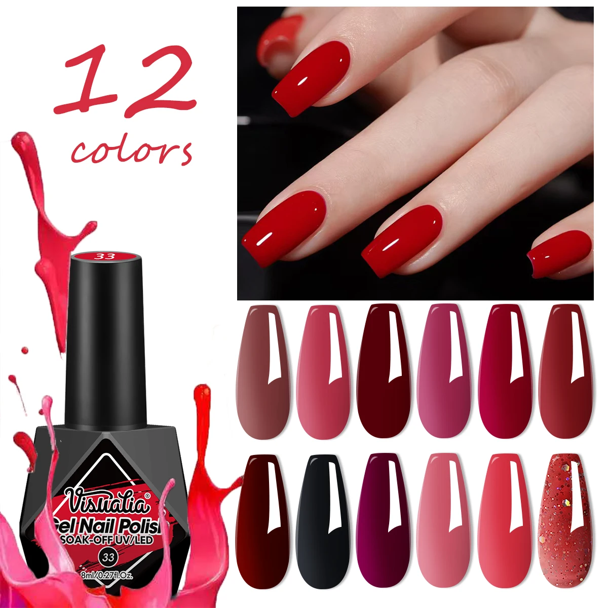 비주아티아 일체형 젤 네일 폴리쉬, 오래 지속되는 LED 네일 젤, 무연 및 무향 포뮬러, DIY 네일 아트 및 일상 생활에 완벽