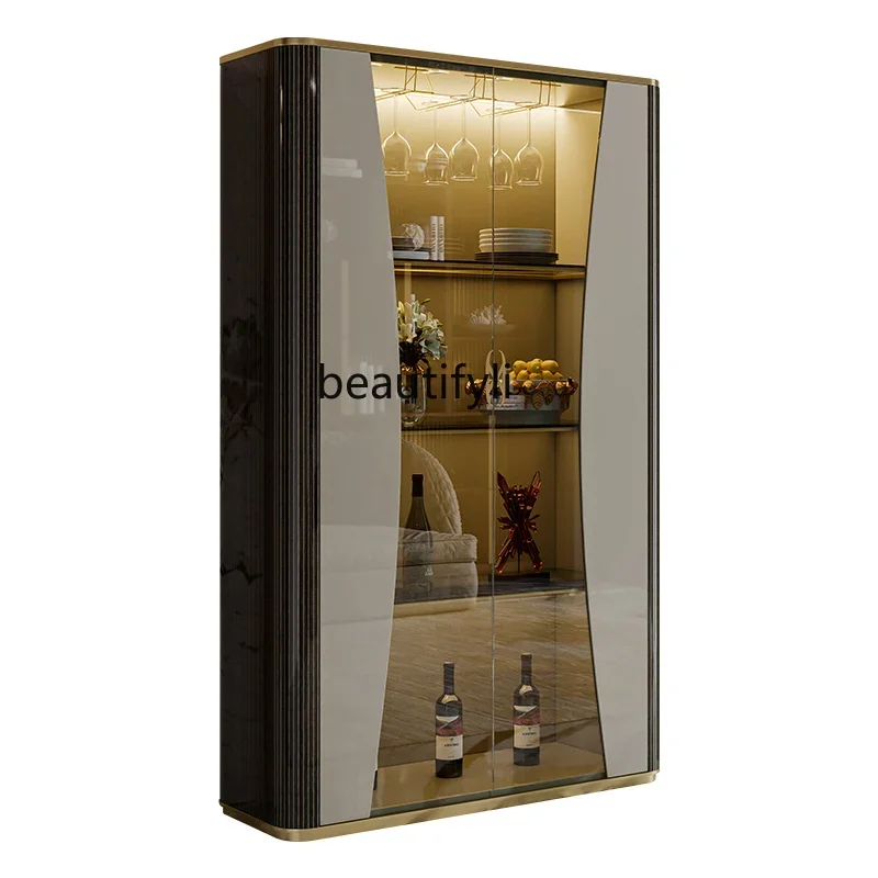 

Light luxury glass wine cabinet against the wall wine cabinet restaurant simple fashion modern paint double door bookcaseA
