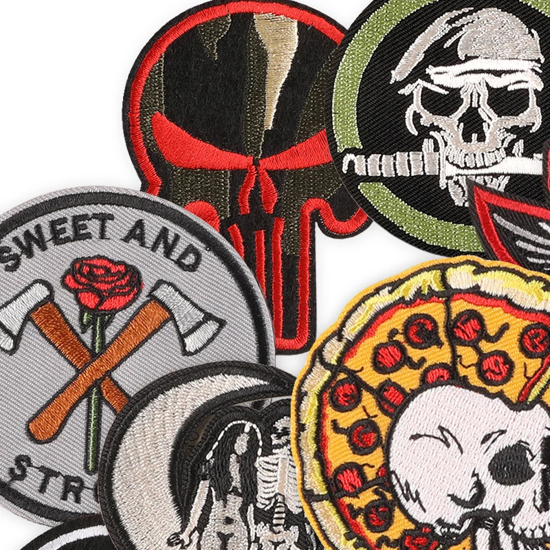 10pcs Skull Patches For Clothing Iron On Embroidered Jackets Sewing Fabrics Outdoor Lot Pack Diy Thermal Pizza Parches Badges