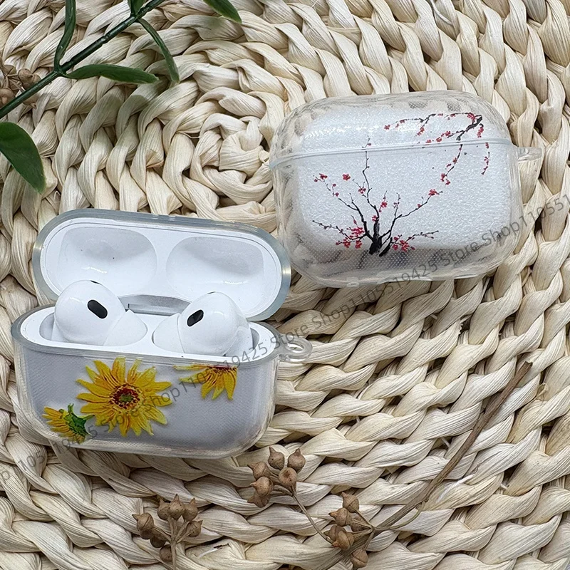 Fashion Pink Plum Flower Earphone Case for Airpods 4th 3rd 2 Pro 3 Silicon Cover for Airpod 2 3 1 Protective Accessorie Shell