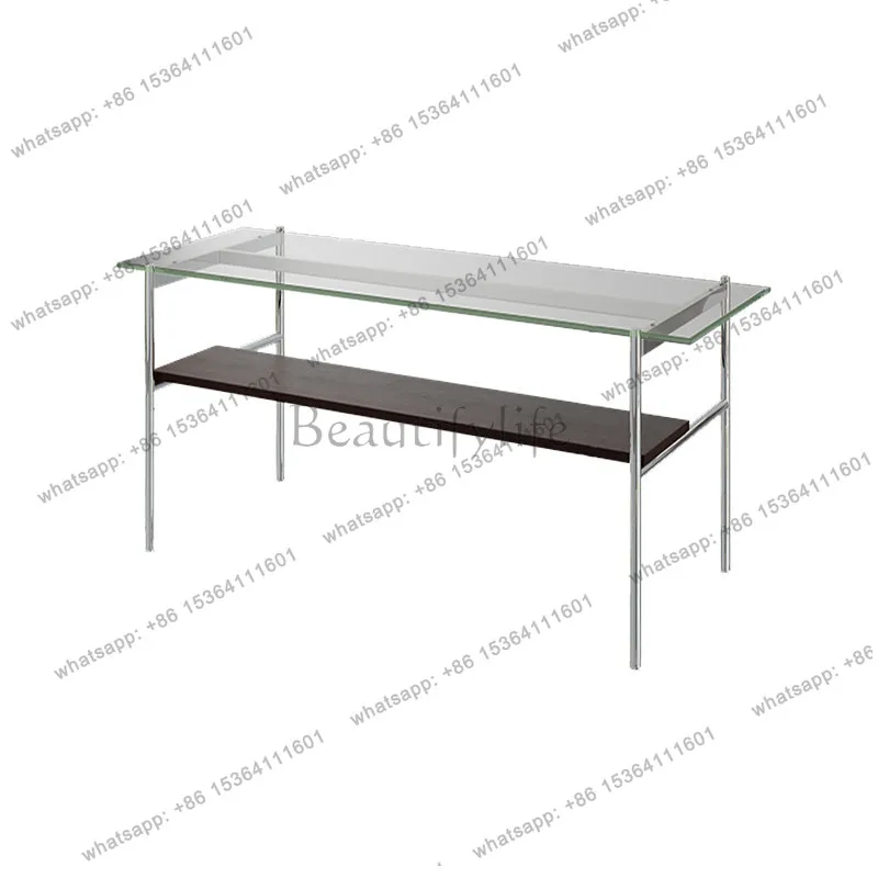 Medieval rectangular stainless steel computer desk Nordic glass desk light luxury minimalist