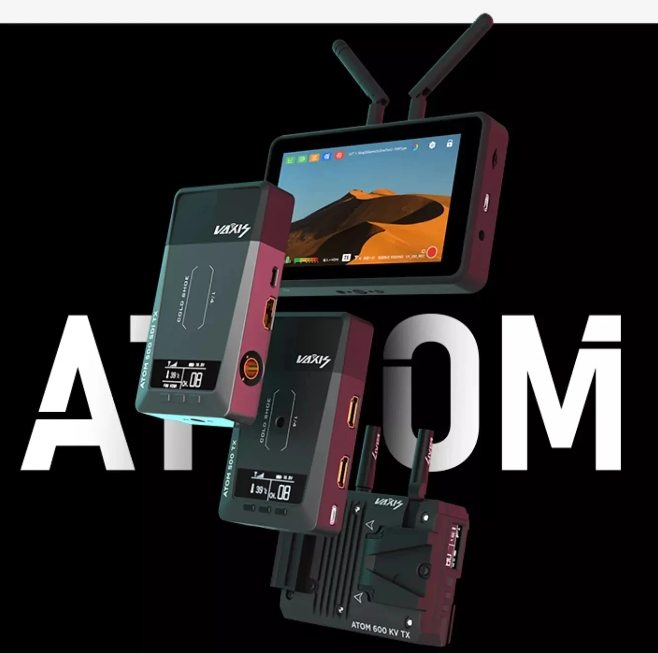 2026 New VAXIS ATOM A5 Kit Wireless Monitor 3in1 Video Transimission System 150m Range Transmitter Receiver Monitor Kit 2 Pack