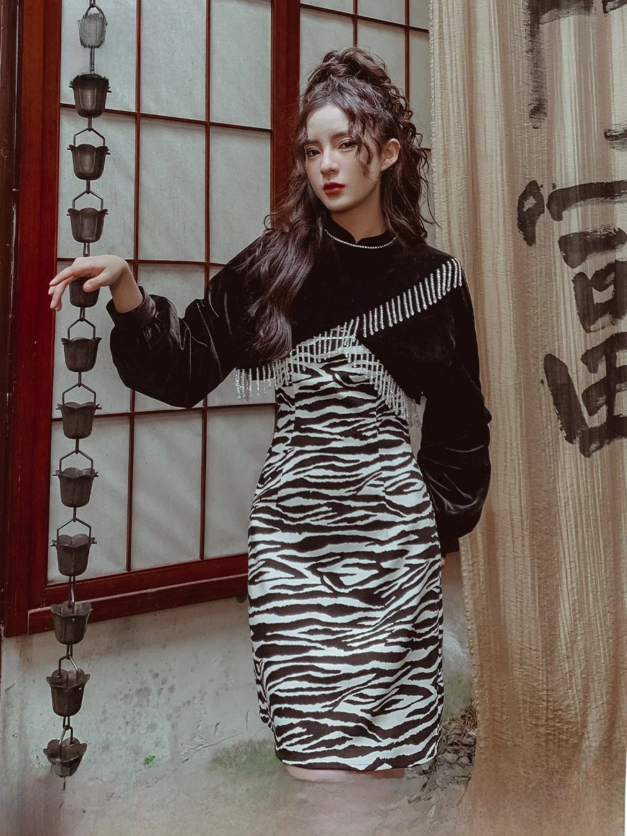 

Ele ort Dr Women's Autumn Winter Retro Set Sle Faionable Ladylike Reformed Polyester Spandex