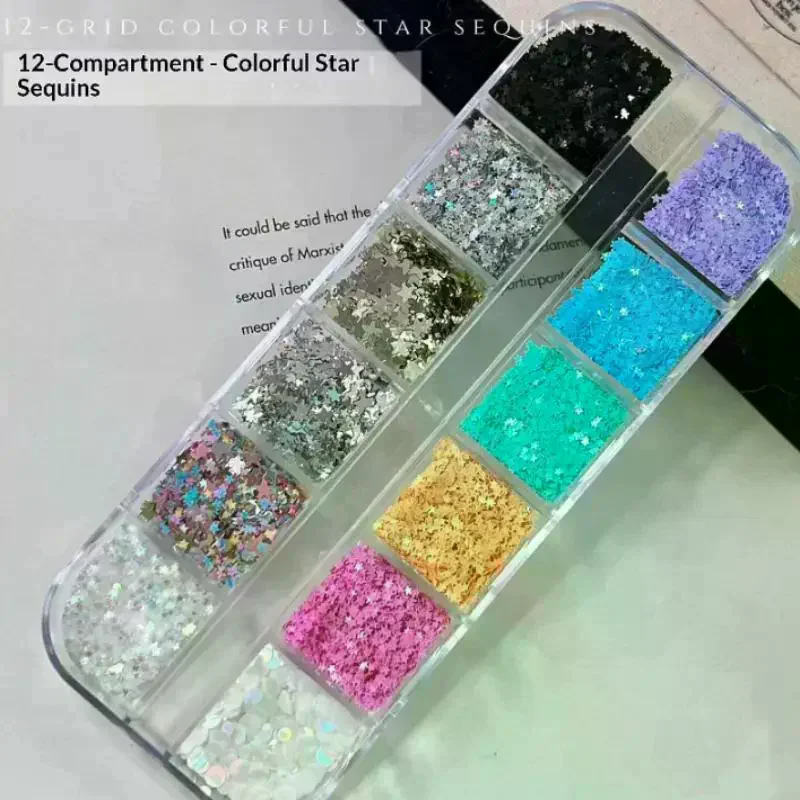 /JCS/Colorful Star Sequin Mixed Five Pointed Star Laser Nail Glitter Nail Art Nail Charm DIY Manicure Accessories 12-Grid
