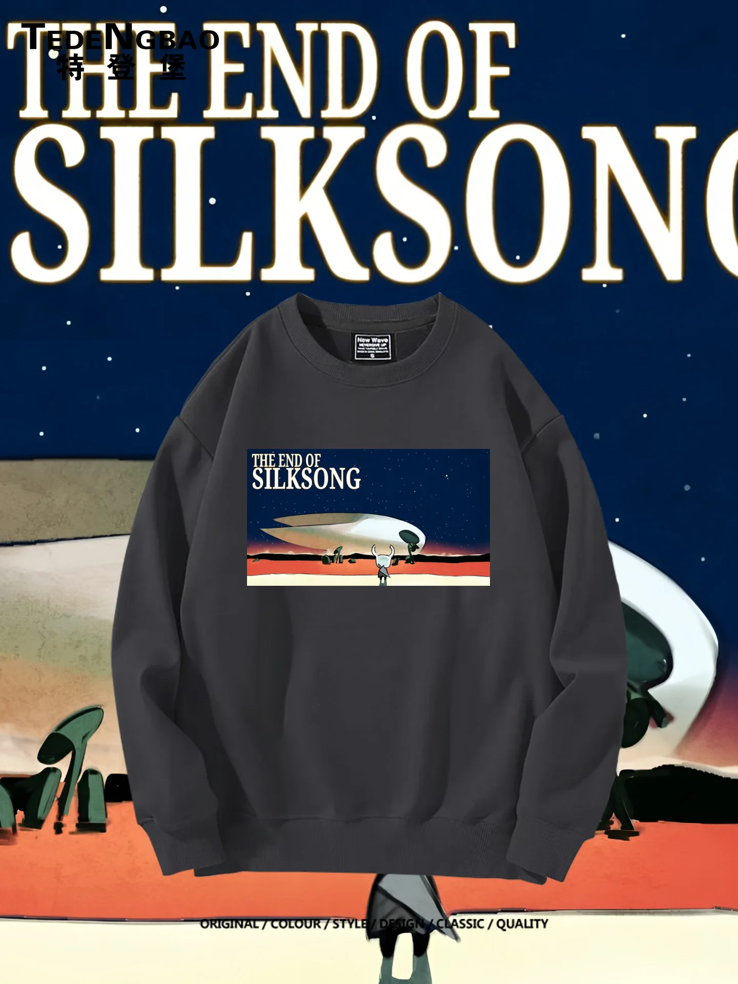 

Cotton Polyester Fce round Ne Sweatirt Hollow Knight Game Silk Song Collaborative Men's Autumn Winter Casual Comfortable