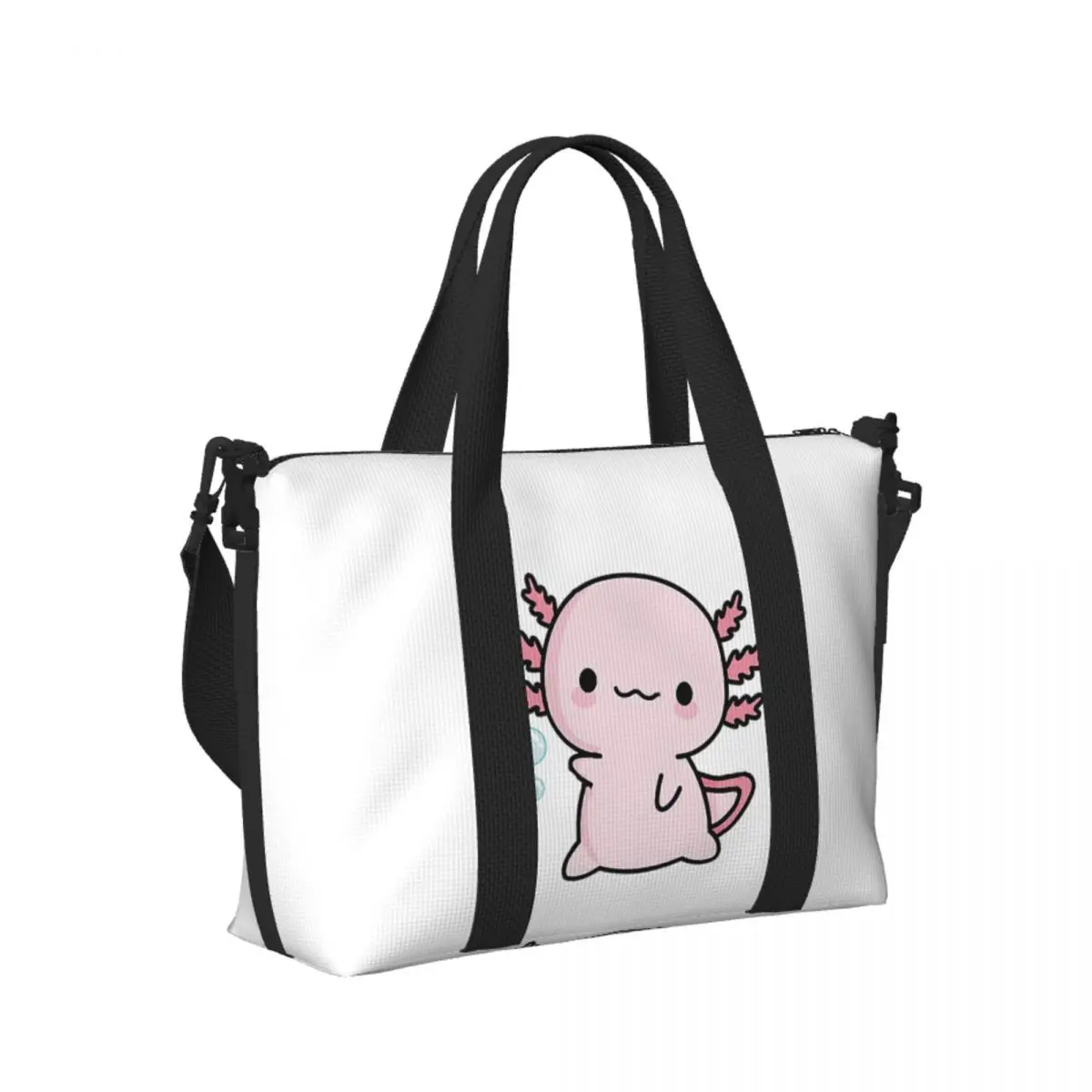 

Custom Cute Axolotl Salute Beach Travel Bag Large Capacity Tote Bags for Gym Sport Women Shopping Duffle Shoulder Bag