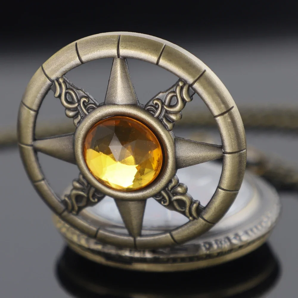 خمر الجوف ماجيك الأحجار الكريمة البرونزية ساعة الجيب الكوارتز سلسلة قلادة ساعة قلادة الساعات للنساء الفتيات هدايا فريدة من نوعها