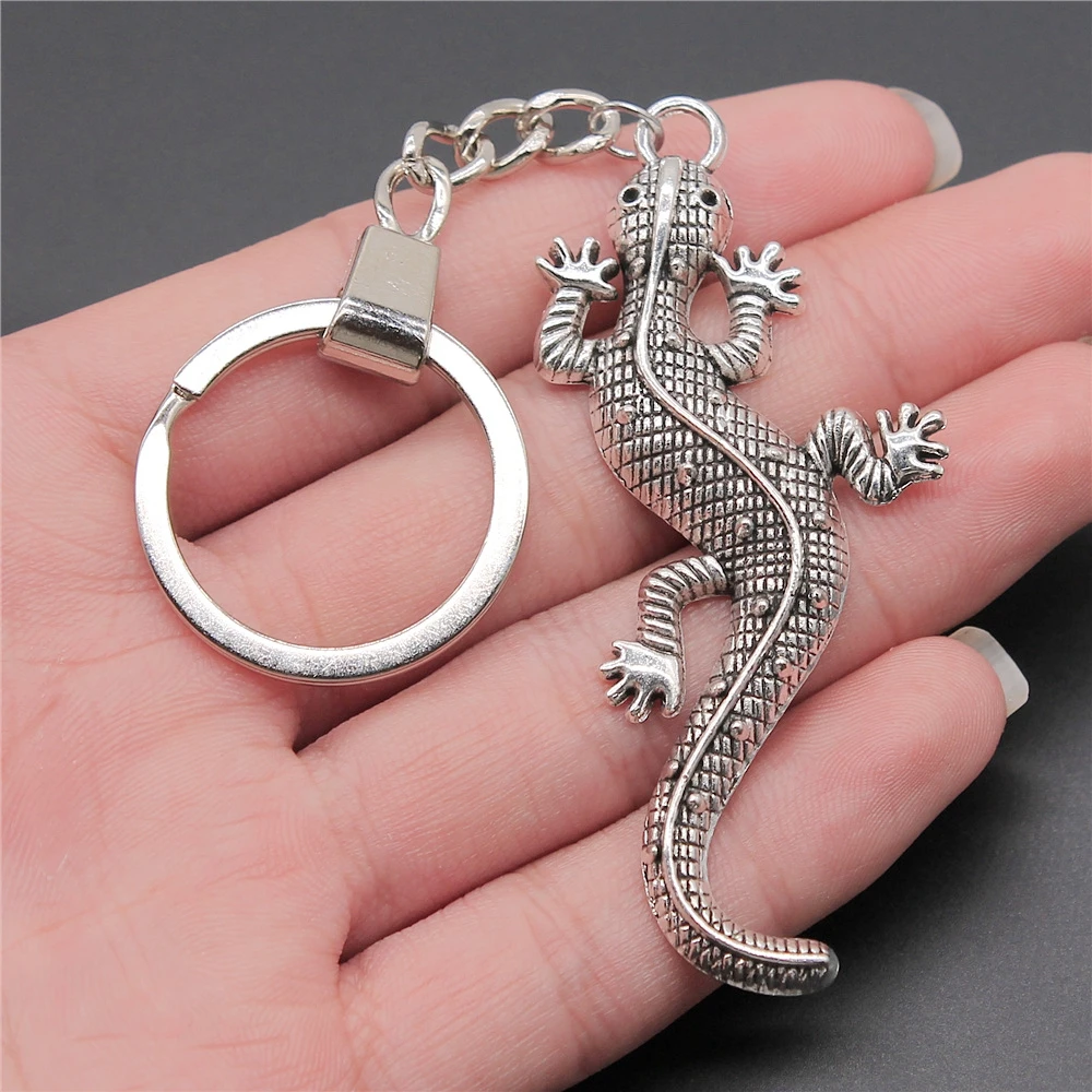 Fashion 2 Colors 71x30mm Gecko Lizard Charms Key Chain Keyring Handmade Souvenir Gift