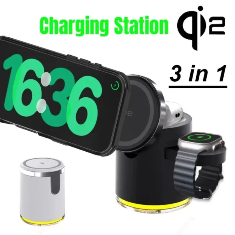 Fast Charging 2 in 1 Wireless Charger  For iPhone 17 16 15 Apple Watch Dock with Atmosphere Lights RGB Desktop Charging Stations
