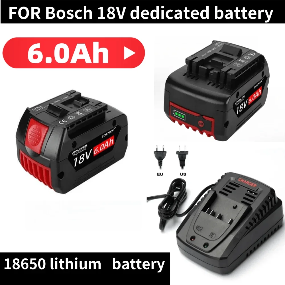 18650 for Bosch 18V Battery 6.0Ah Electric Drill 18V Rechargeable Li-ion Battery BAT609 BAT609G BAT618 BAT618G BAT614 +Charger