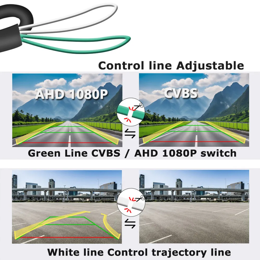Universal Black 1080P HD AHD Car Rear View Camera Night Vision Reversing Adjustable Dynamic Trajectory Backup Vehicle Camera