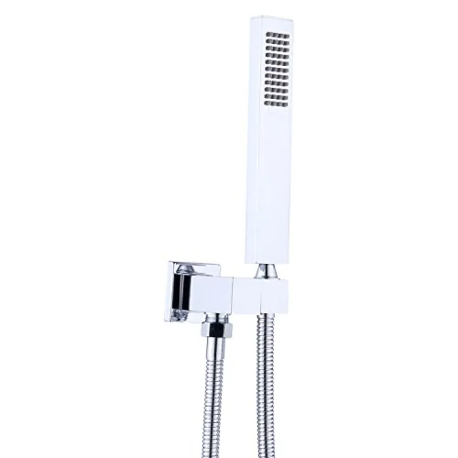 

Square Solid Brass Hand Held Wand Shower Head with Wall Connector and Stainless Steel Hose Set