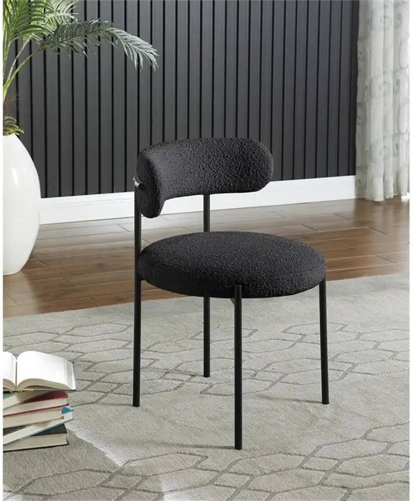 Modern B| Modern Round Fabric Upholstered Dining Chair with Matte Black Metal Frame, 22 