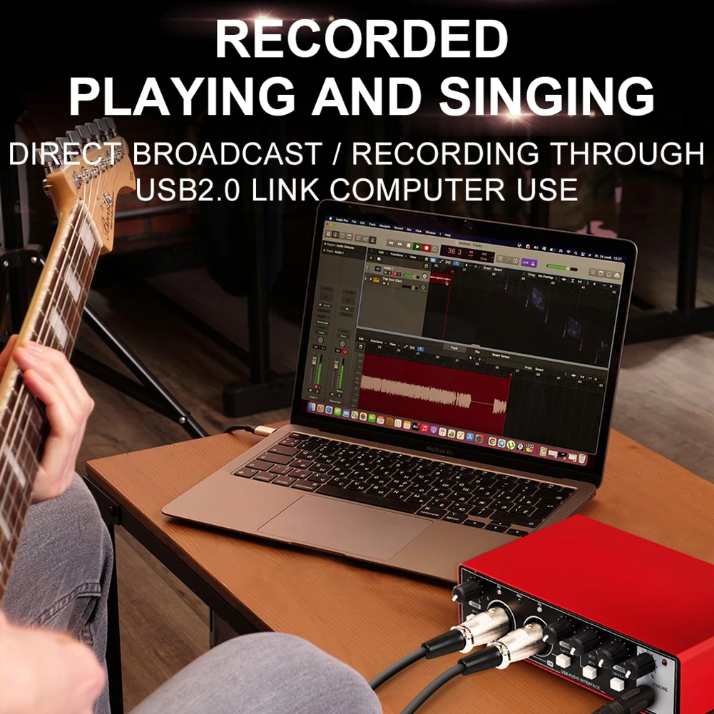 For Guitar Recording MD22 Audio Sound Card 48V Phantom Power USB Audio Interface with Loopback Monitor 24-bit/192 KHZ Monitor