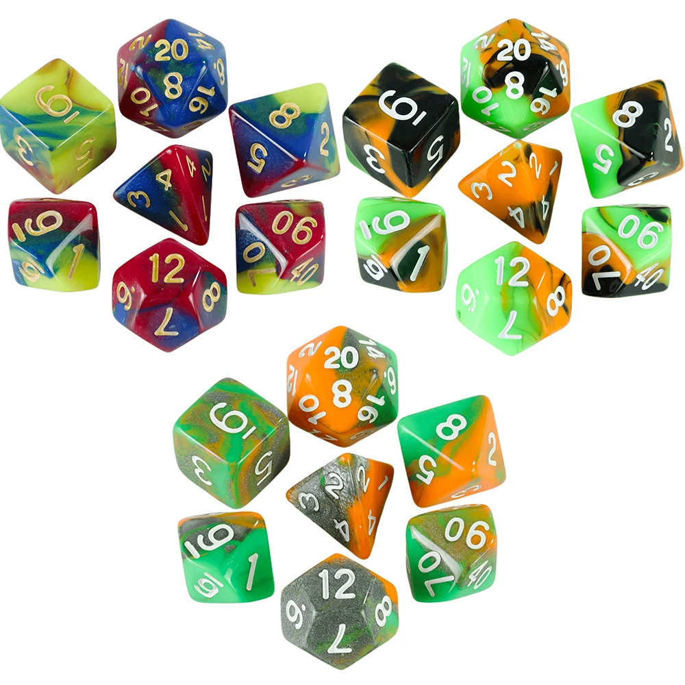 DND-Würfelset, Material: Kunststoff, Größe: 16–20 mm, Farbe: 3-Farben-Pakete I 7 Stück für
