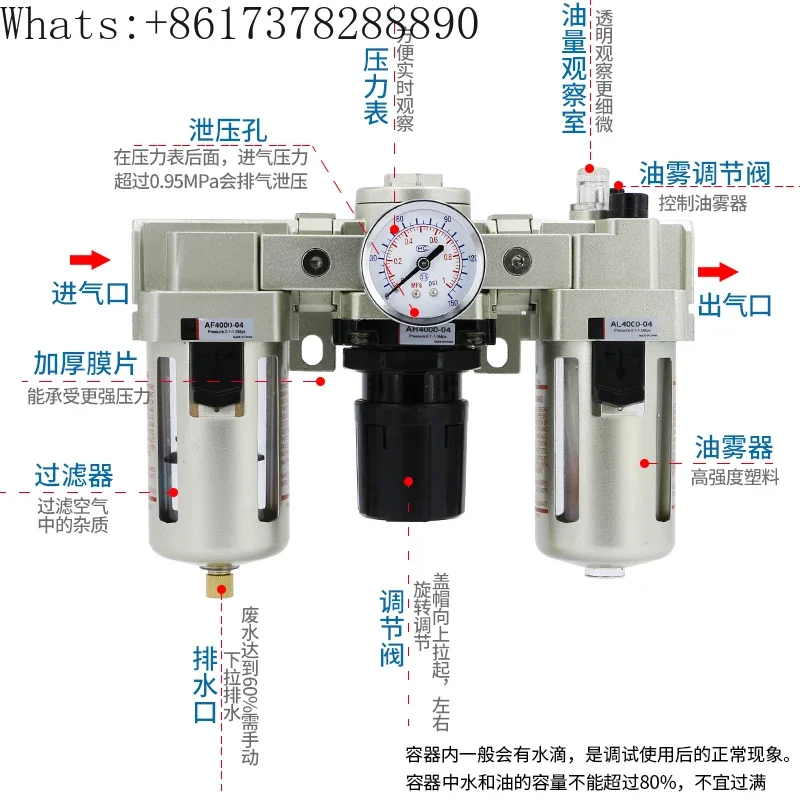 SMC type AC2000-02 pneumatic triple unit AF3000-03 air filter AL4000 oil-water separator