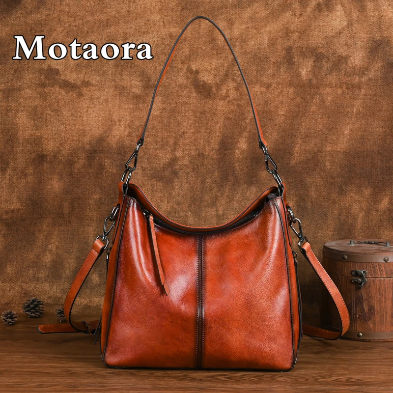 MOTAORA New Vintage Cowhide Shoulder Bag For Women's Luxury Large Capacity Handbag Versatile Soft Genuine Leather Crossbody Bags