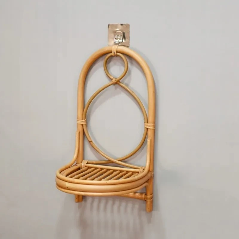 Vintage Woven Rattan Shelf, 8-Shaped Wooden Display Rack for Small Home Decor, Living Room Wall Use, INS
