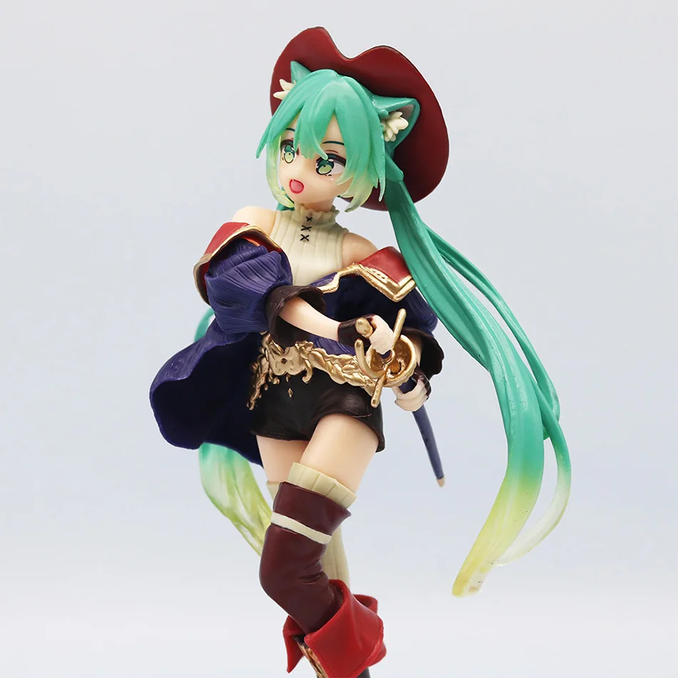 Hatsune Miku Desktop Cute Action Figure Tale Wonderland Miku Puss in Boots Anime Figurine Kawaii Girl Model Toy Adorable Decor