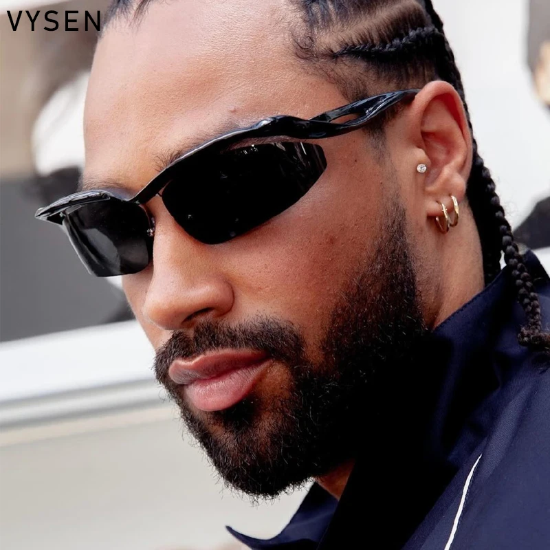 Y2K Punk شبه بدون شفة النظارات الشمسية للنساء والرجال 2025 العلامة التجارية الفاخرة العصرية القط ظلال العيون إطار هندسي UV400 حماية النظارات #3