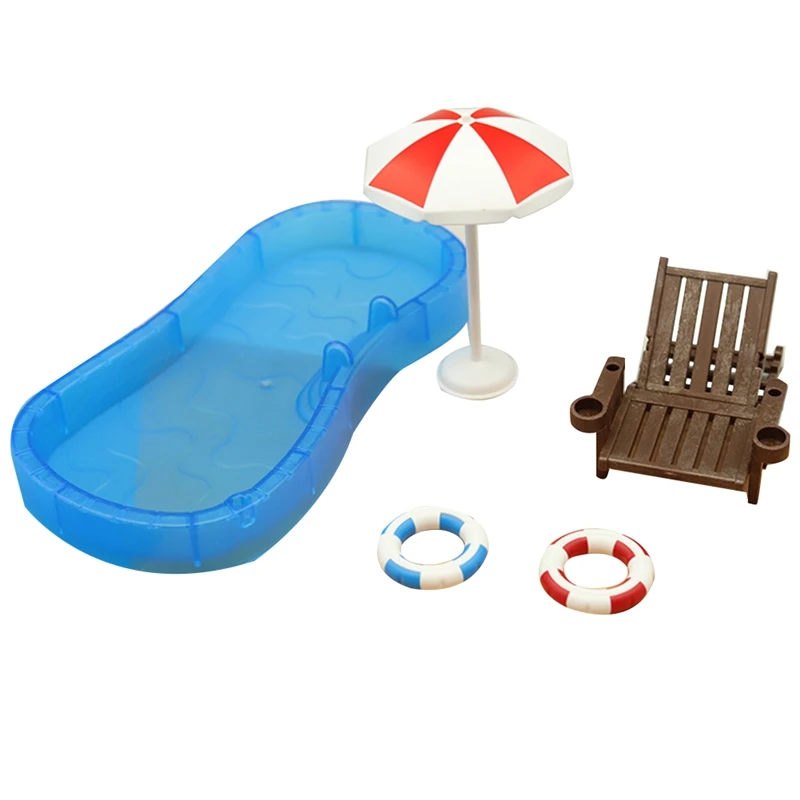 Simpatica mini decorazione per il nuoto Simulazione Piscina Anello per il nuoto Set di sedie da spiaggia Decorazione di giocattoli per la casa da gioco per bambini