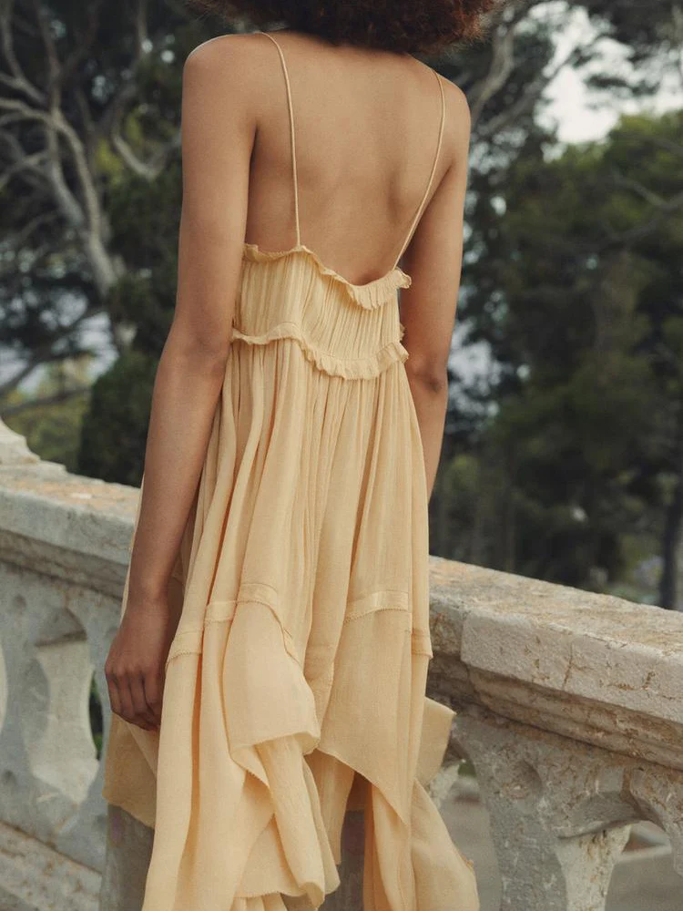 

Summer New Arrival Women's Dr Elely Sexy Strap Asymmetrical Layered Decoration Midi Length Svel Evening Gown