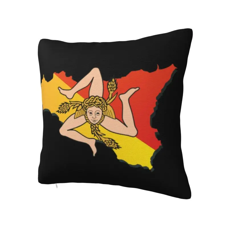 Sicily Sicilia Flag Map Cushion Cover 35x35 cm Polyester Velvet Throw Pillow Case For Sofa Living Room Decoration Pillowcase