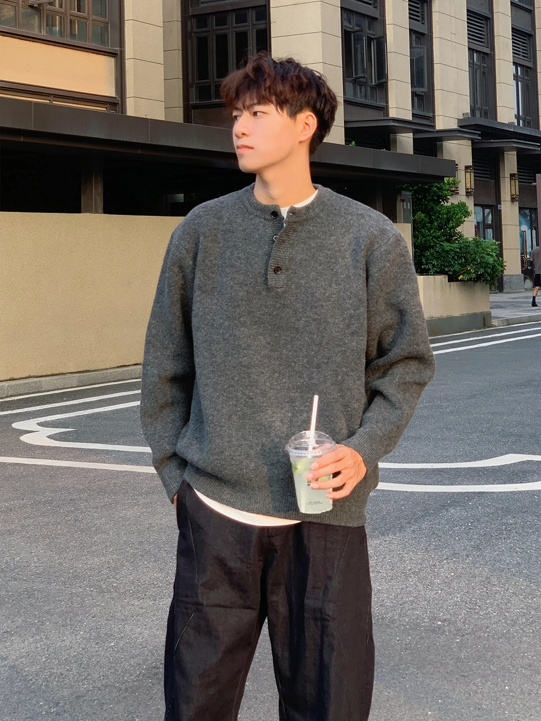 

Мужской трикотажный джемпер с воротником хенли Deep ey, зимний, мягкий, теплый, базовый слой, повседневная толстовка Cleanfit с длинным рукавом